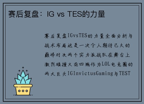 赛后复盘：IG vs TES的力量