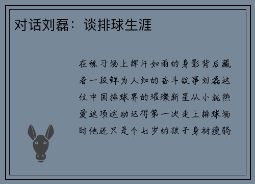 对话刘磊：谈排球生涯